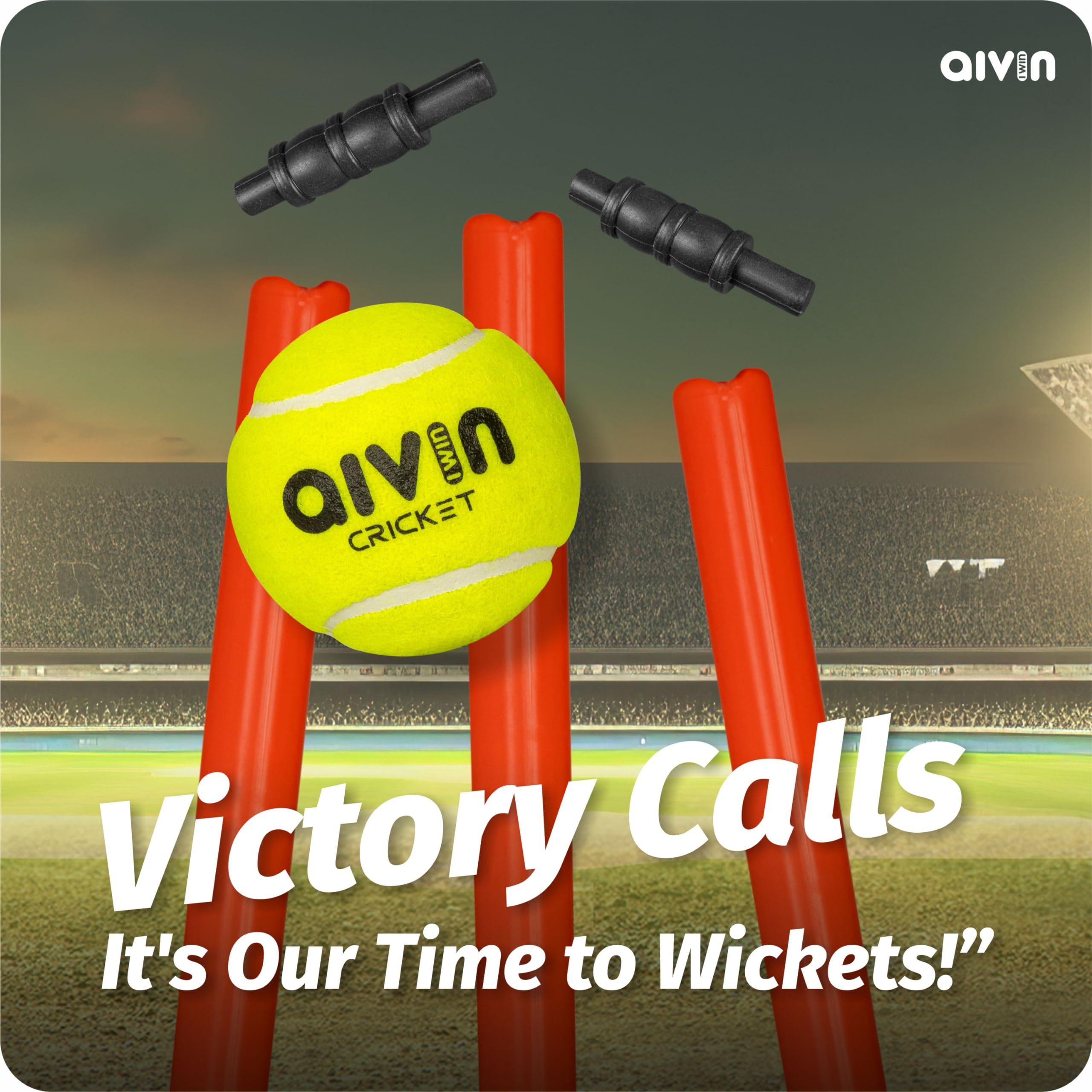Aivin Bowled Cricket Stumps Set (3 Stumps + 2 Bails + 1 Stand) (Red) 2