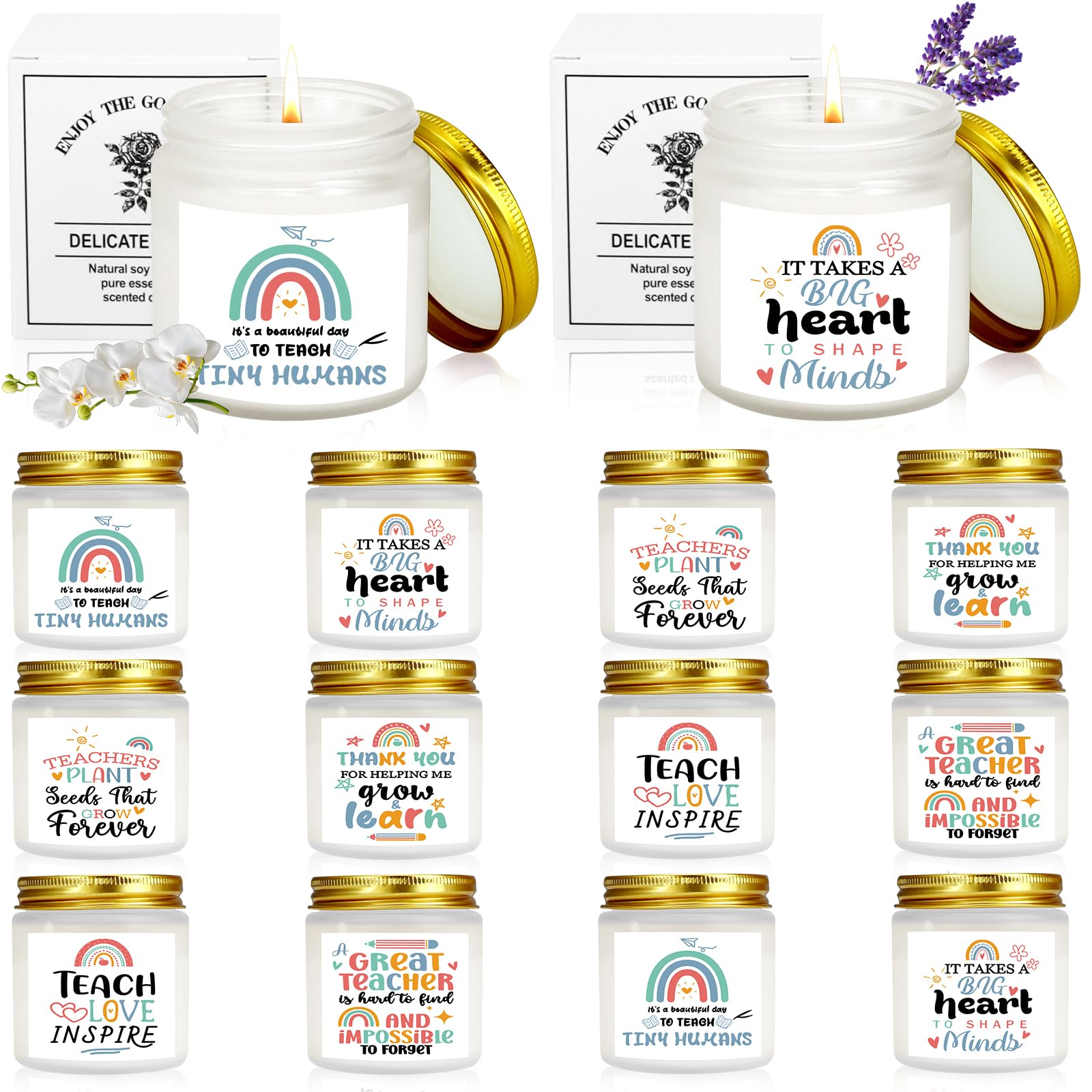 12 Pcs Scented Candles Gift Set, Soy Wax Candles of Vanilla Honey, Fresh Rose, and Lavender, Perfect Candles Gifts Set for Teacher, Birthdays, Weddings, Christmas, Yoga, Bath