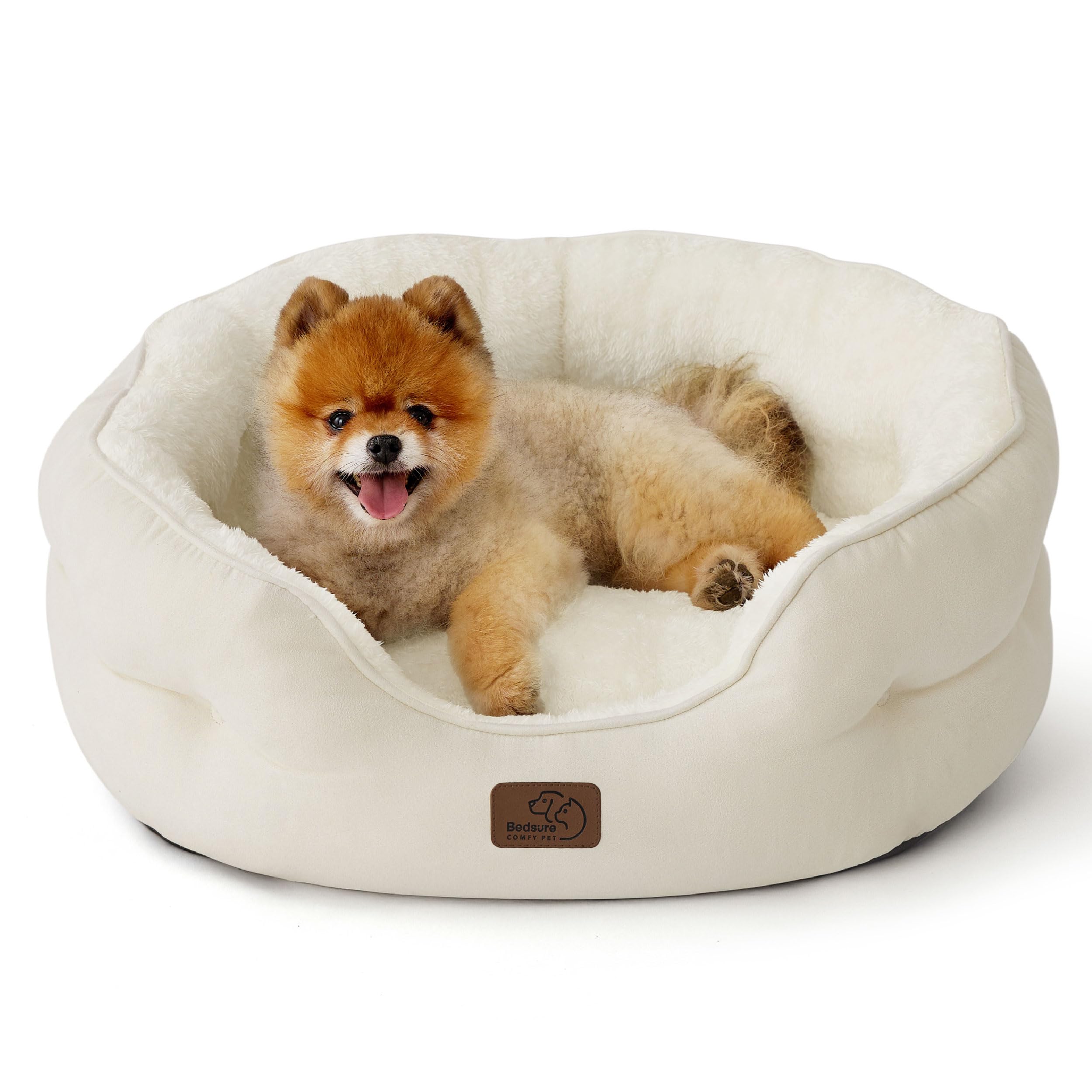 Bedsure Dog Beds for Small Dogs - Round Cat Beds for Indoor Cats, Washable Pet Bed for Puppy and Kitten with Slip-Resistant Bottom, 25 Inches, White