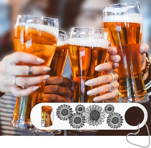 Miniatura 4 de Abrebotellas plano de acero inoxidable con girasoles para bar, restaurante, ideas de regalo para mujeres, amigos, camareros, amantes de la cerveza,