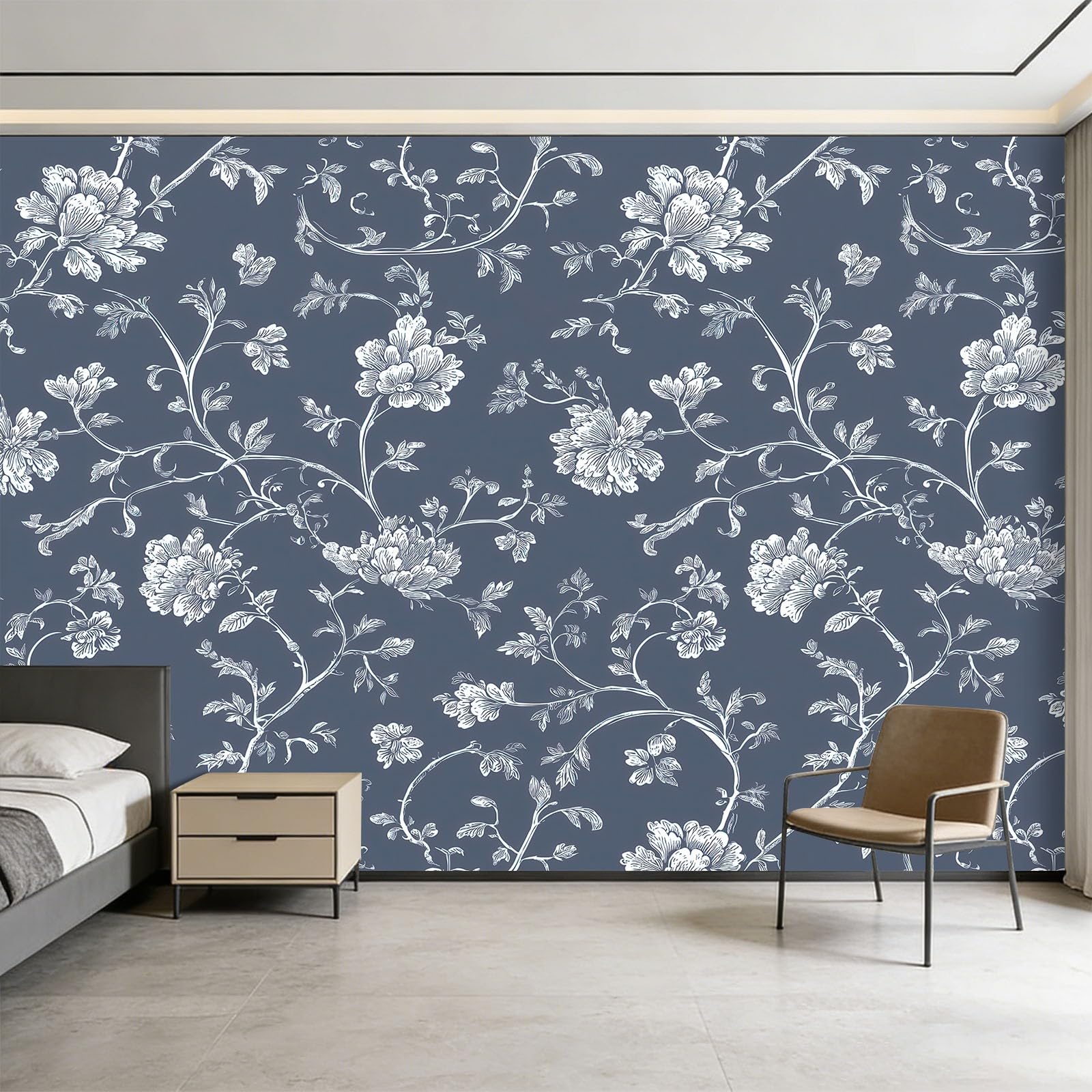 Carta da parati fotografica 3D in tessuto non tessuto, stile orientale, rampicante, floreale, blu, grigio, decorazione per soggiorno, camera dei bambini e interni di casa, 500 x 280 cm