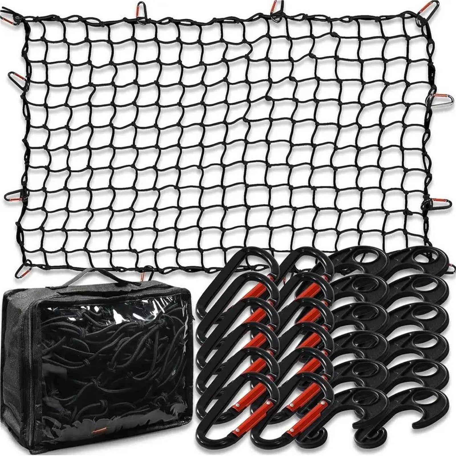 Red de Almacenamiento Red Carga Camioneta con 12 Mosquetones Metálicos Portaequipajes Techo Coche 180 X 120 Cm Malla Goma De Red Maletero De Coche