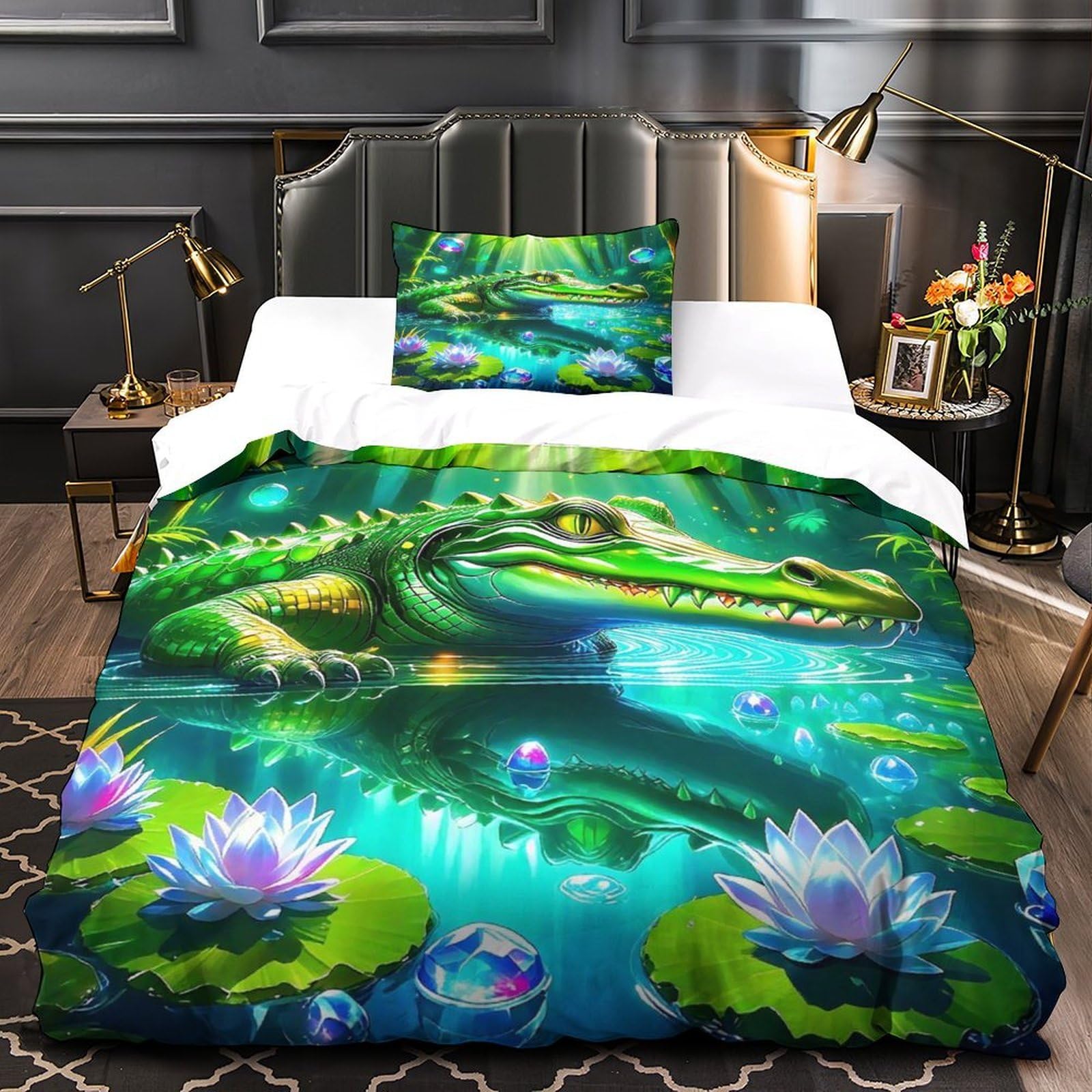Housse de couette forêt et crocodile pour décoration de chambre d'enfant