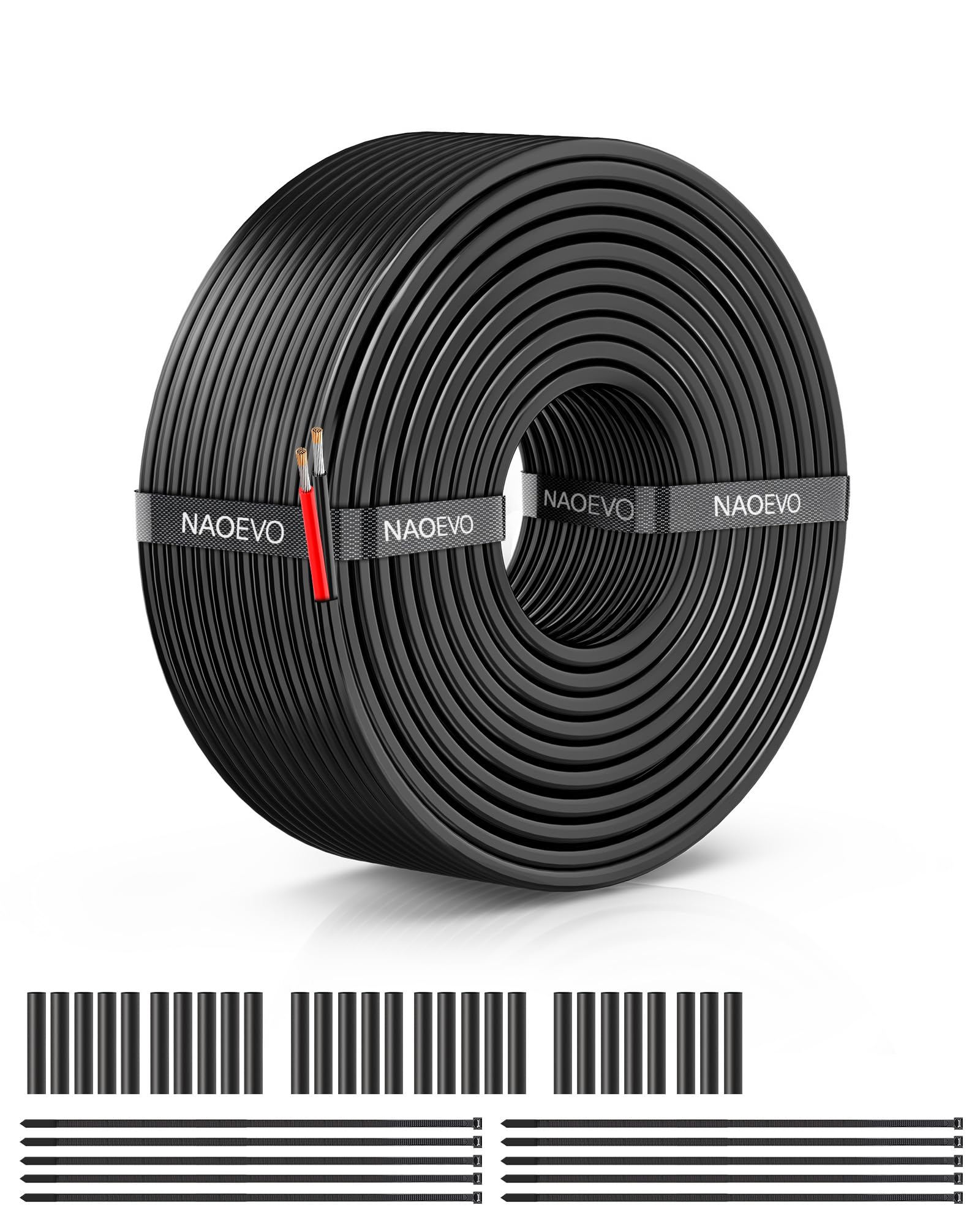 NAOEVO 20 Gauge Wire 2 Conductor Electrical Wire, 20 AWG Stranded PVC Cord, 12V Low Voltage/Tinned Copper/Flexible Cable for Automotive Wiring, Lamp Cord, Marine Cable (50FT)