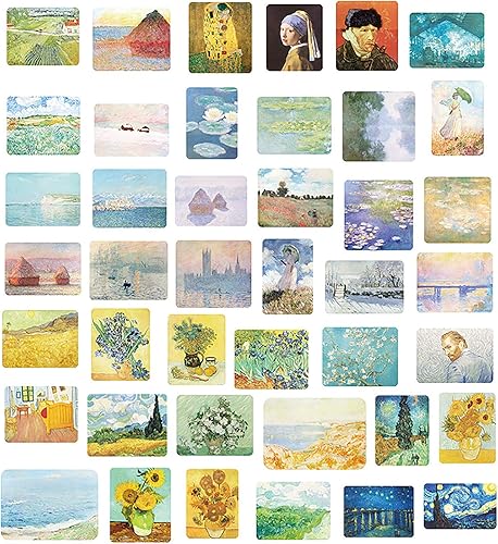 Miniatura 2 de Doraking 200 calcomanías Washi de tamaño medio para álbumes de recortes, decoración de diario, calcomanías de pintura famosa de arte, calcomanías de