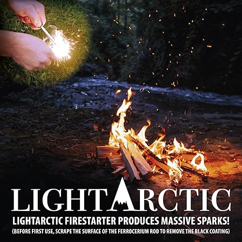 Miniatura 2 de Kit de iniciación de fuego Ferro Rod Fire Starter Gear de LightArctic: sílex 7 en 1 y acero incluye brújula, silbato, 11 piezas de yescas enceradas