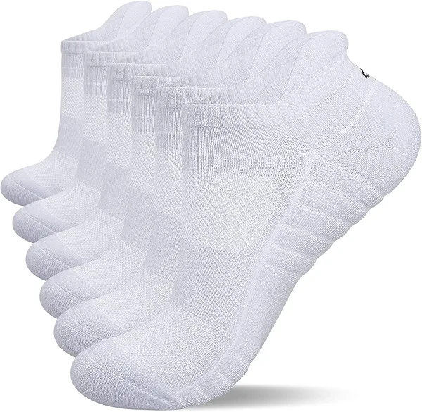Lapulas Athletic Ankle Socks, Low Cut Cushioned Anti-Blister Running Tab Sports Socks for Men and Women 6Pairs (White, XL)