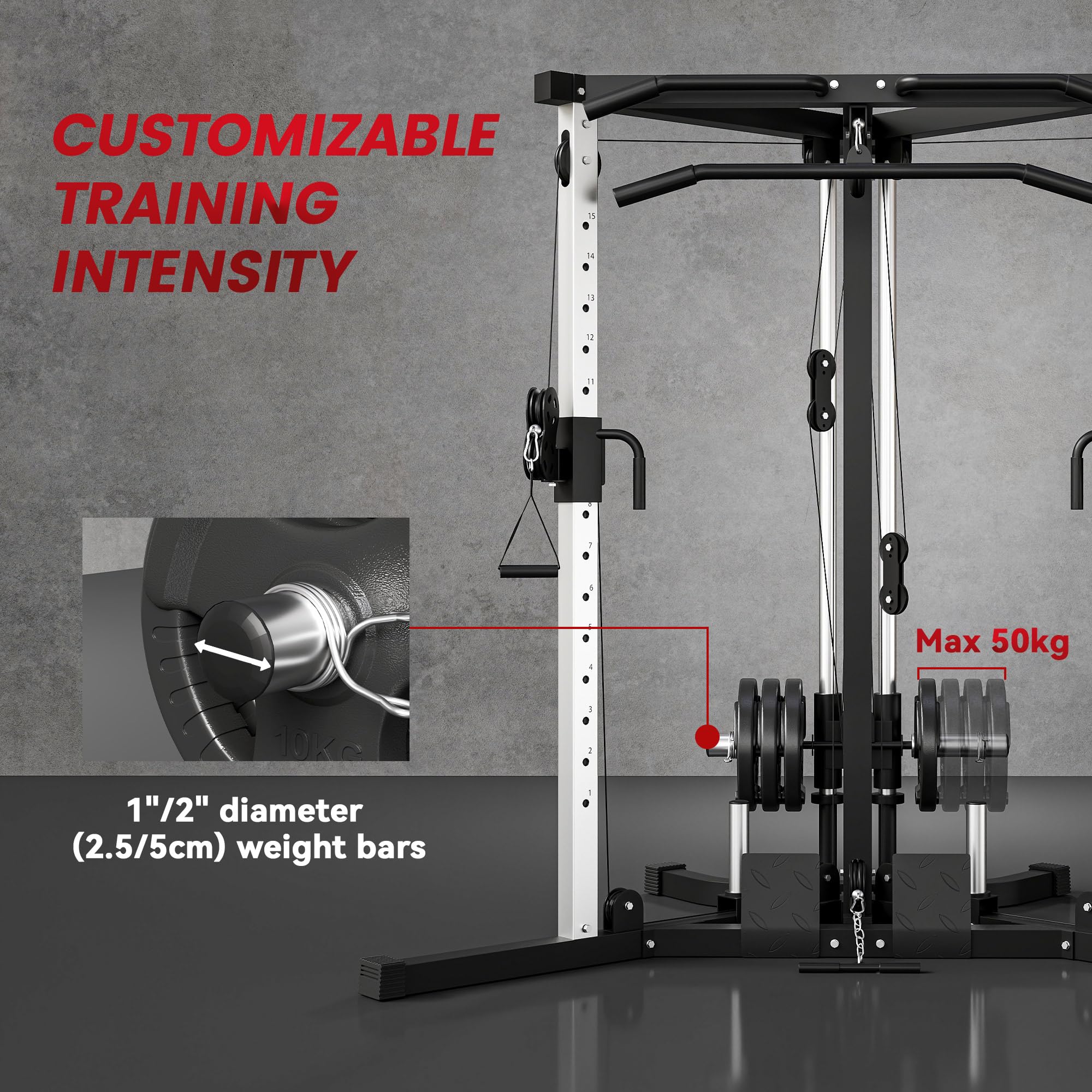 SPORTNOW Power Tower con 15 Posizioni Regolabile, Stazione Fitness con Sbarra per Trazioni e Bilanciere, Palestra Multifunzione in Acciaio, per Home Gym Casa, 170x139x200 cm, Nero