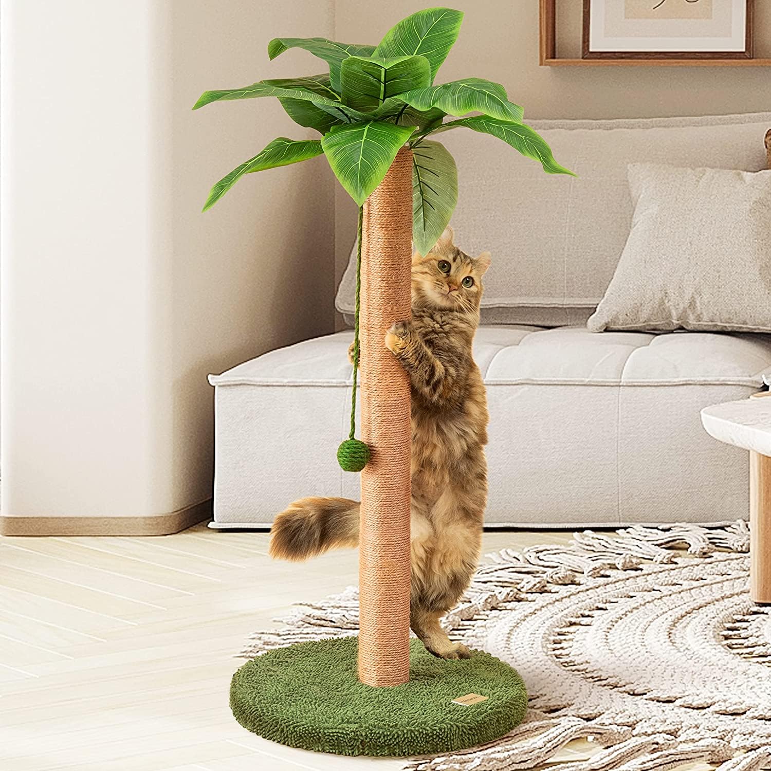 Meowoou Griffoir pour Chat, 84 cm Mignon Grattoir avec Corde Sisal d'Intérieur Palmier avec Balles Suspendues pour Petit, Moyen ou Grand Chat