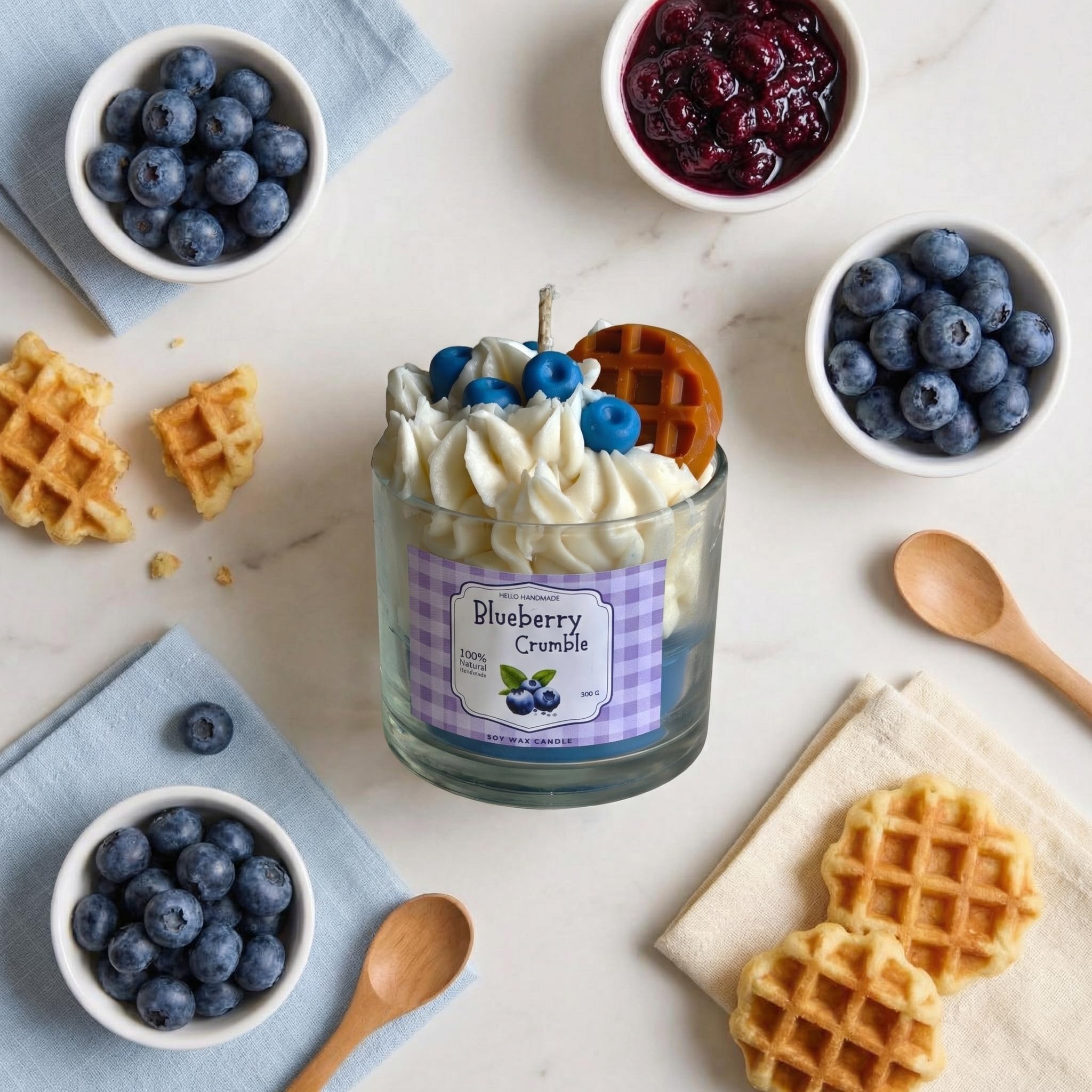 Blueberry Crumble Dessert Jar Candle – 300g Hand-Poured Soy Wax Scented Candle | Sweet Fruity Aroma Aesthetic Candle for Home Decor, Bedroom Styling & Unique Gifting-image-15