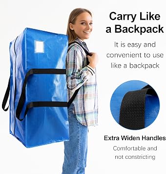 VELVETSURE Heavy Duty Extra Large Moving Bags W/Backpack Straps - Strong Handles & Zippers, Storage Totes For Space Saving, Fold Flat, Alternative to Moving Box and Storage Bin Set of 6, Multicolor