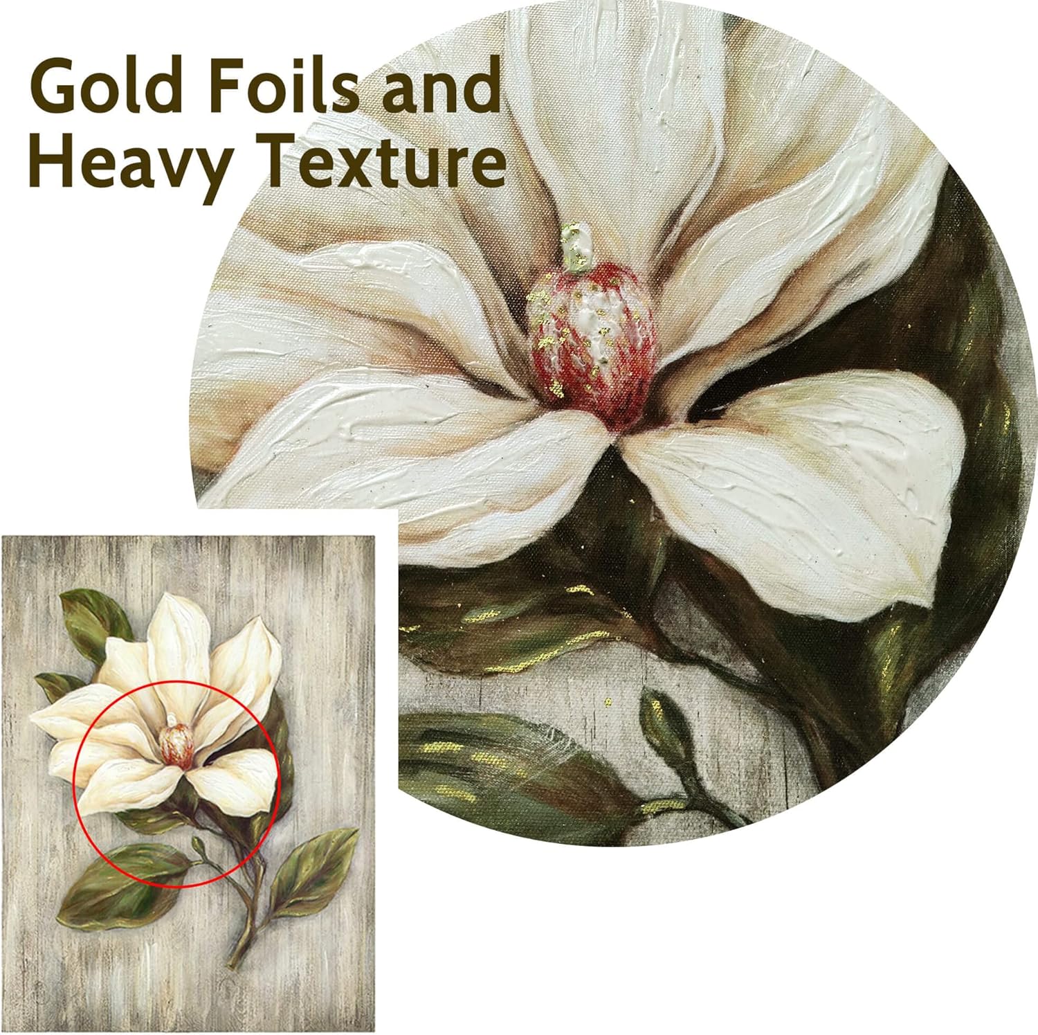 beige flower canvas wall art: modern 2 piece elegant blooming floral artwork heavy textured blossom magnolia prints vintage botanical painting abstract nature plant picture for bedroom bathroom 18"x24"x2pcs white
