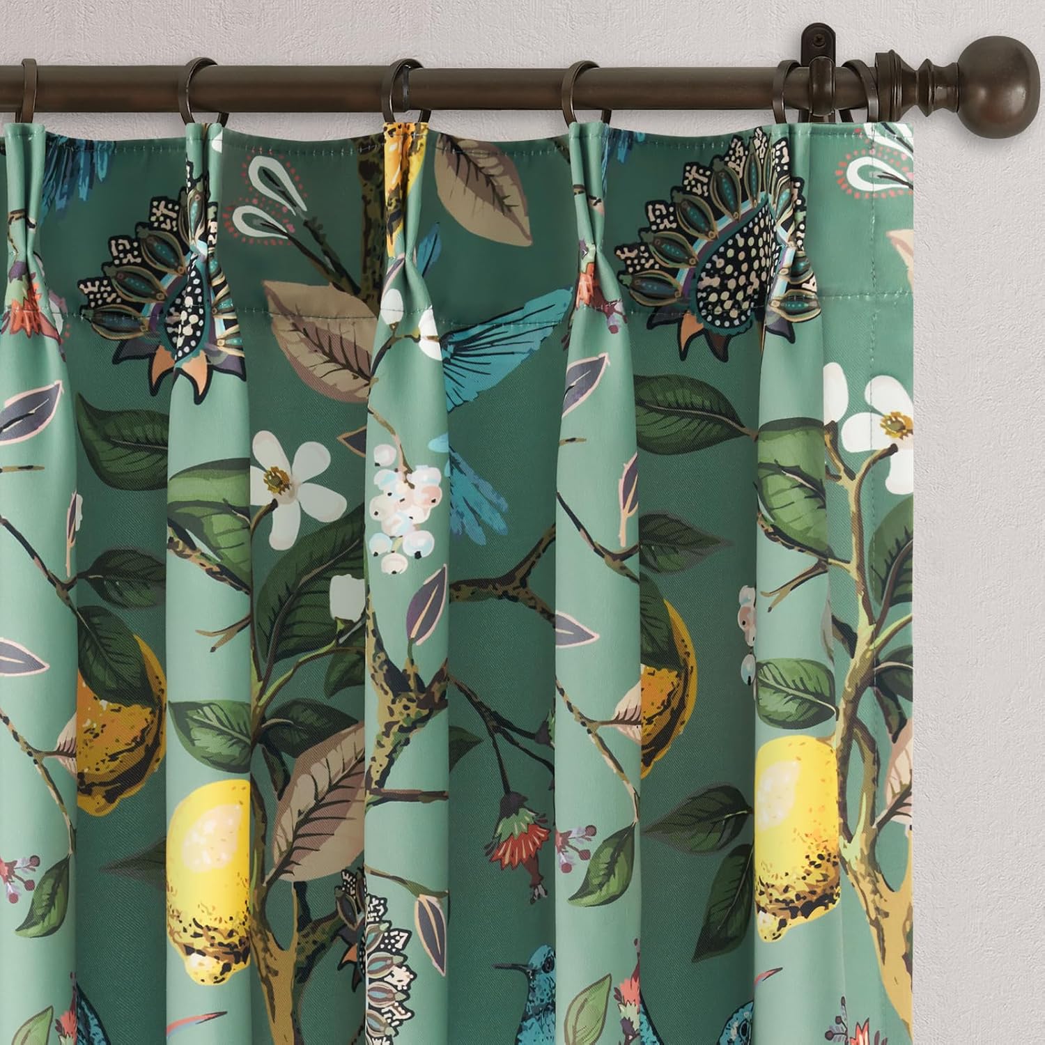 Vintage Boho Floral Pinch Pleated Curtains 84 Inches Long for Living Room,Sage Green Lemon Hummingbird Patterned French Country Drapes for Bedroom,Botanical Woodland Jungle Blackout Drapes,2 Panels Sagegreen 40"W x 84"L (Pack of 2)