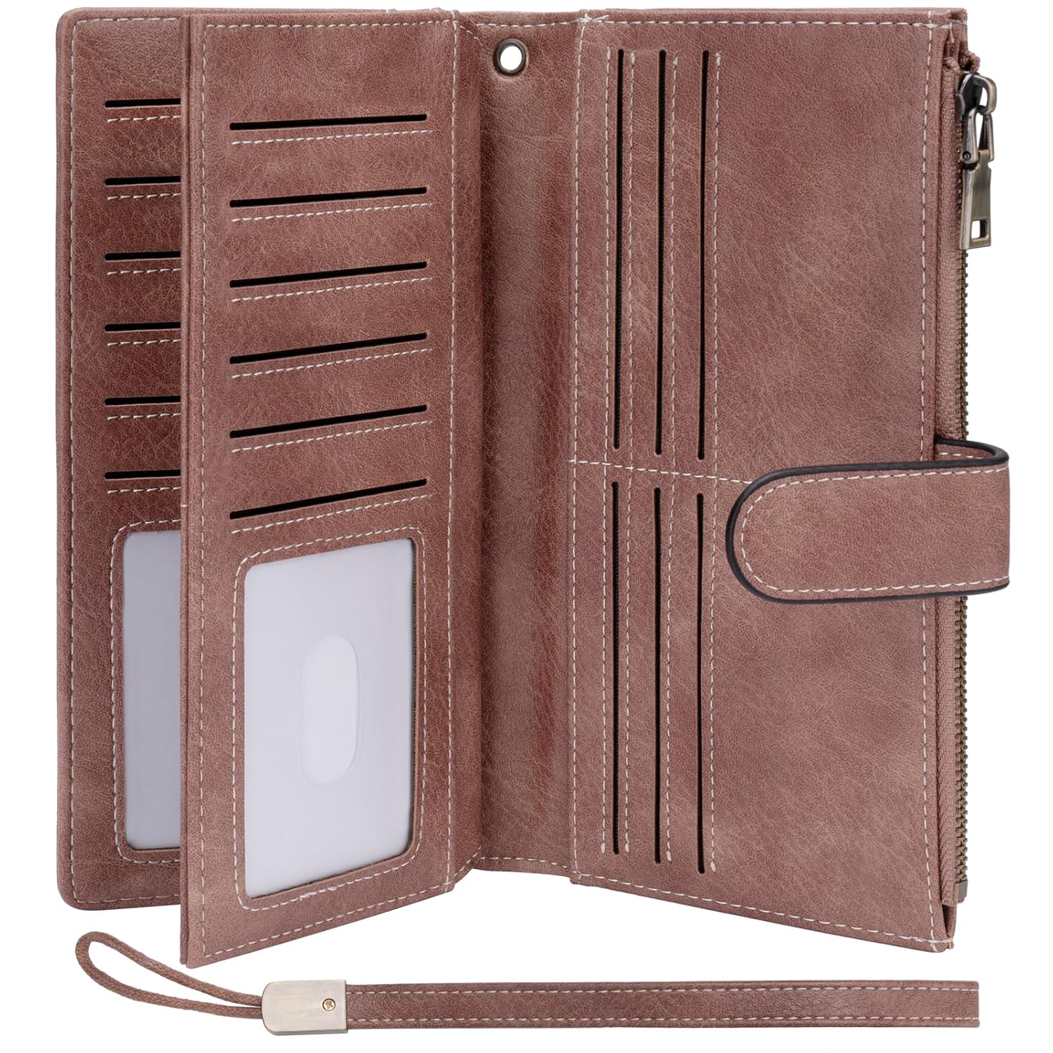 Womens Wallet RFID Blocking Large Capacity Credit Card Holder Long Purses for Women with Wristlet Pocket ID Window