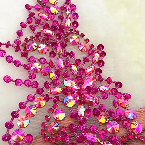 Vista 34 de Parche de cristal único hecho a mano cosido en piedras de lentejuelas de 15.3 x 11.4 pulgadas, accesorio para vestido, cristal de costura para Blanco