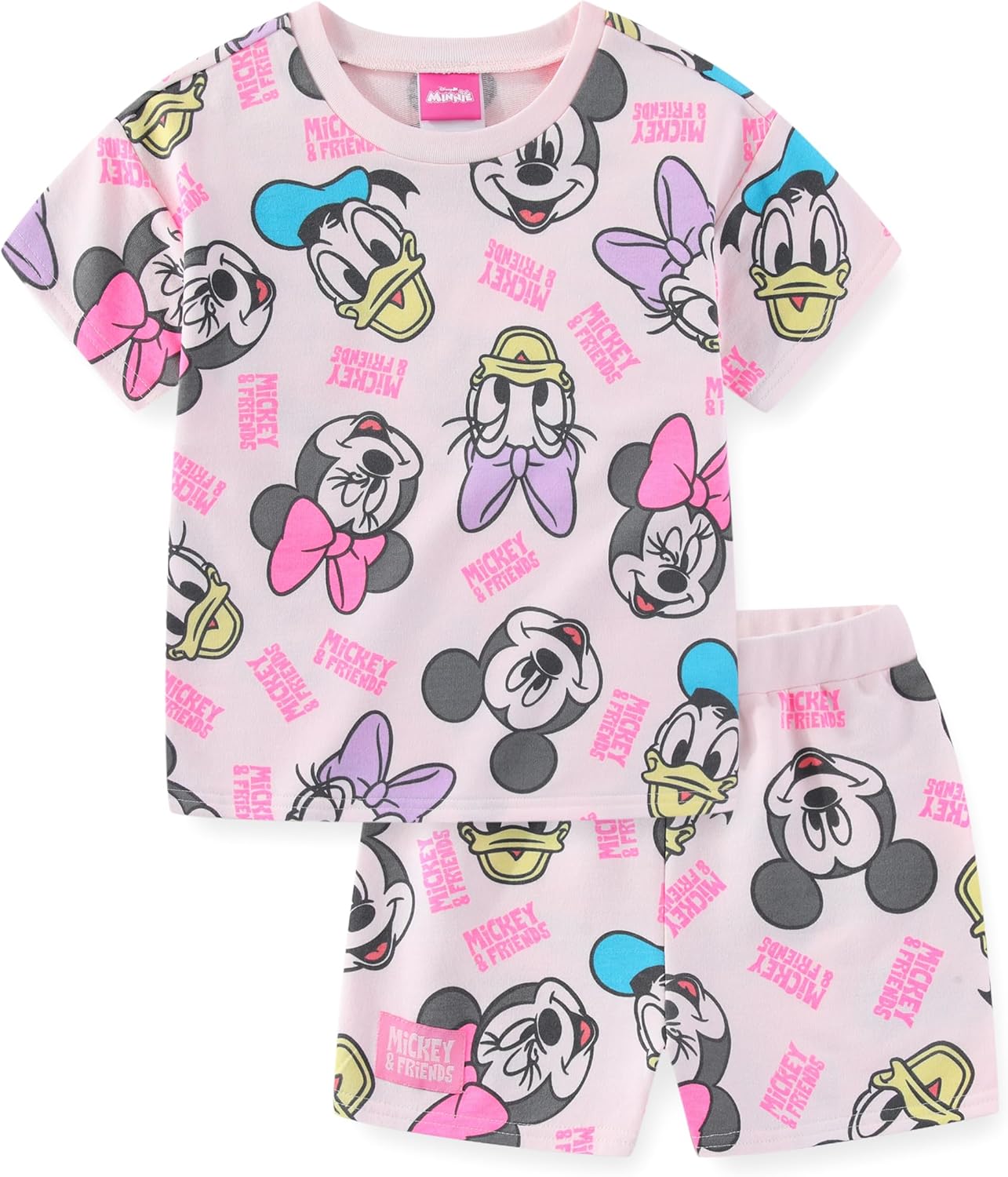 Disney Mickey Mouse & Friends Girls 2-Piece French Terry T-Shirt and Shorts Set for Big Kids