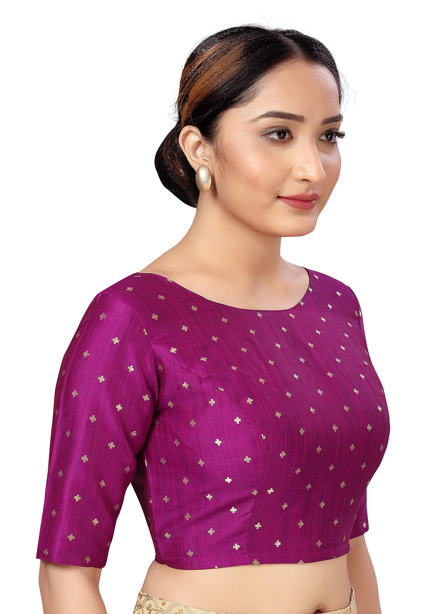 Studio Shringaar Women Silky Brocade Readymade Elbow Length Sleeves Saree Blouse(Wine, 34) - Image 3 thumbnail