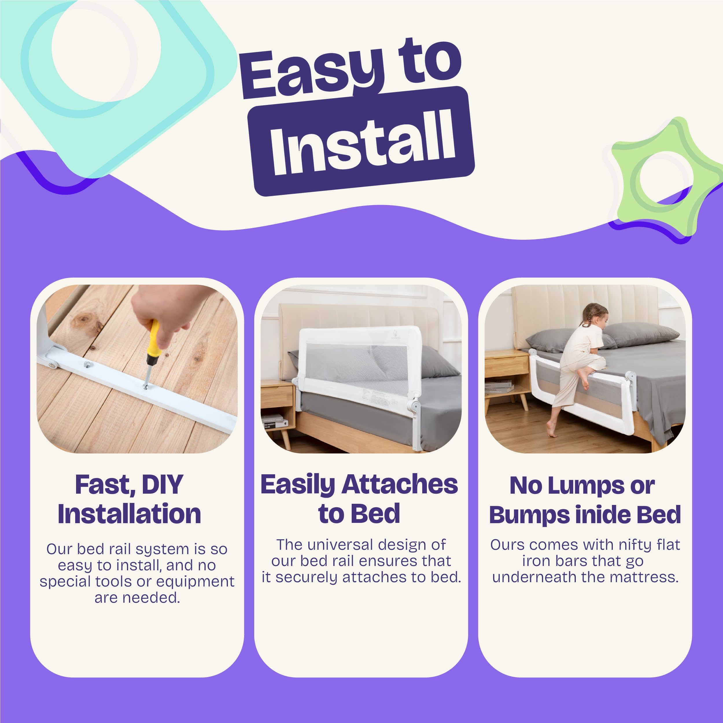 ComfyBumpy Rieles de cama extra altos de 23.5 pulgadas para niños pequeños, protector de barandilla para cama de bebé, camas individuales, matrimoniales, King y Queen, riel de cama ajustable para