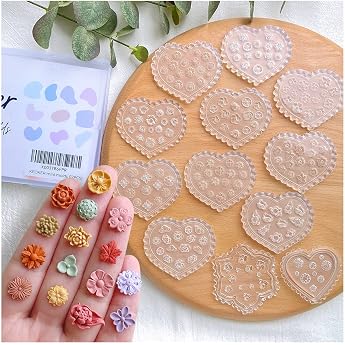 KEOKER Polymer Clay Molds - 12 Pieces Floral Shapes for Jewellery Making Mini Earrings Decoration Replacement for Cutters