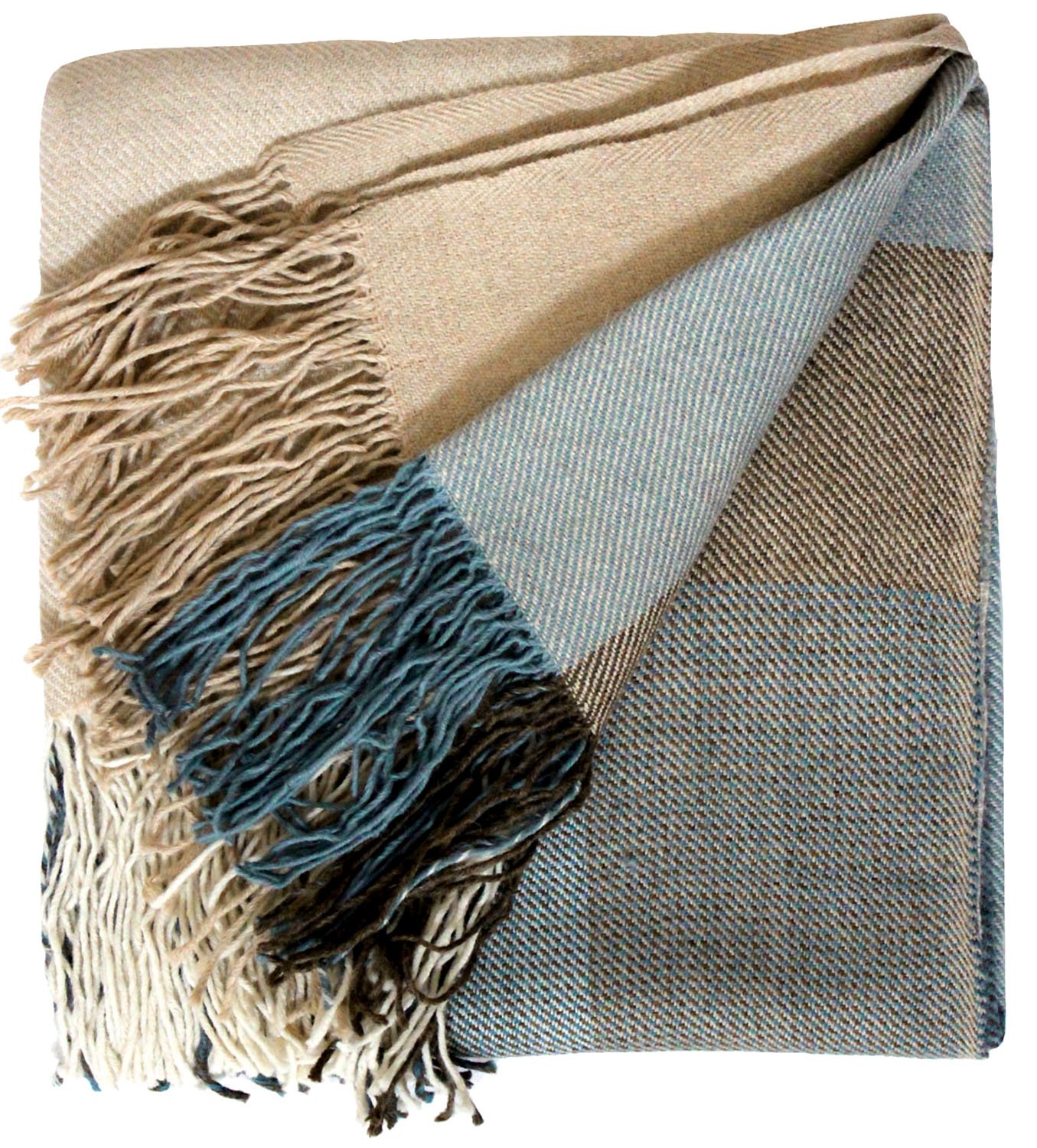 Lorenzo Cana - Alpakadecke 100% Alpaka vom Babyalpaka, Fair Trade Decke Wohndecke, handgewebte Sofadecke Tagesdecke Kuscheldecke, blau braun - 96030