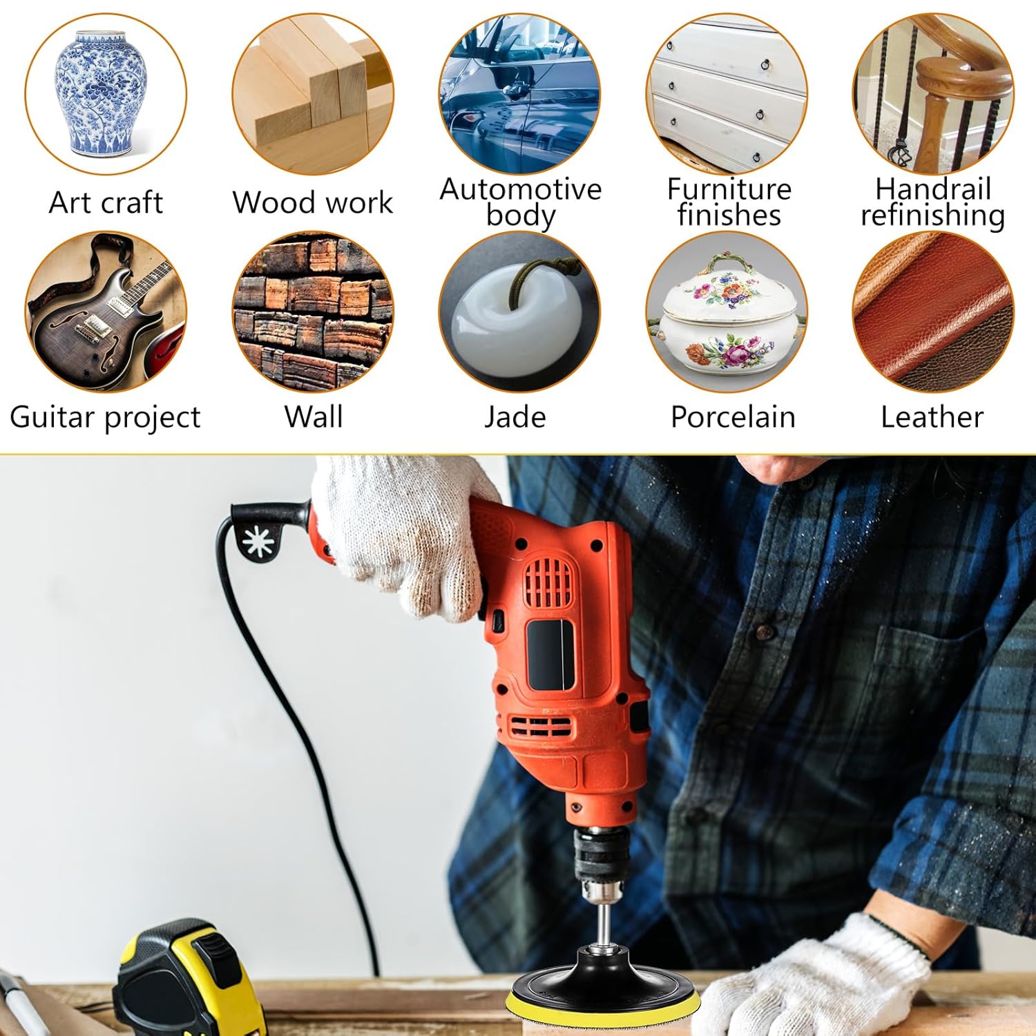 2 Pcs Drill Sander Attachment,5 in Sander Attachment for Drill,Sanding Attachments with M10 Drills Adapter,for Sanding Finishing Polishing