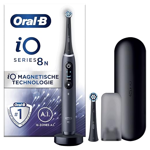 Oral-B iO 8N Black Electric Toothbrush, 2 Brush Heads, 1 Travel Case, Designed By Braun