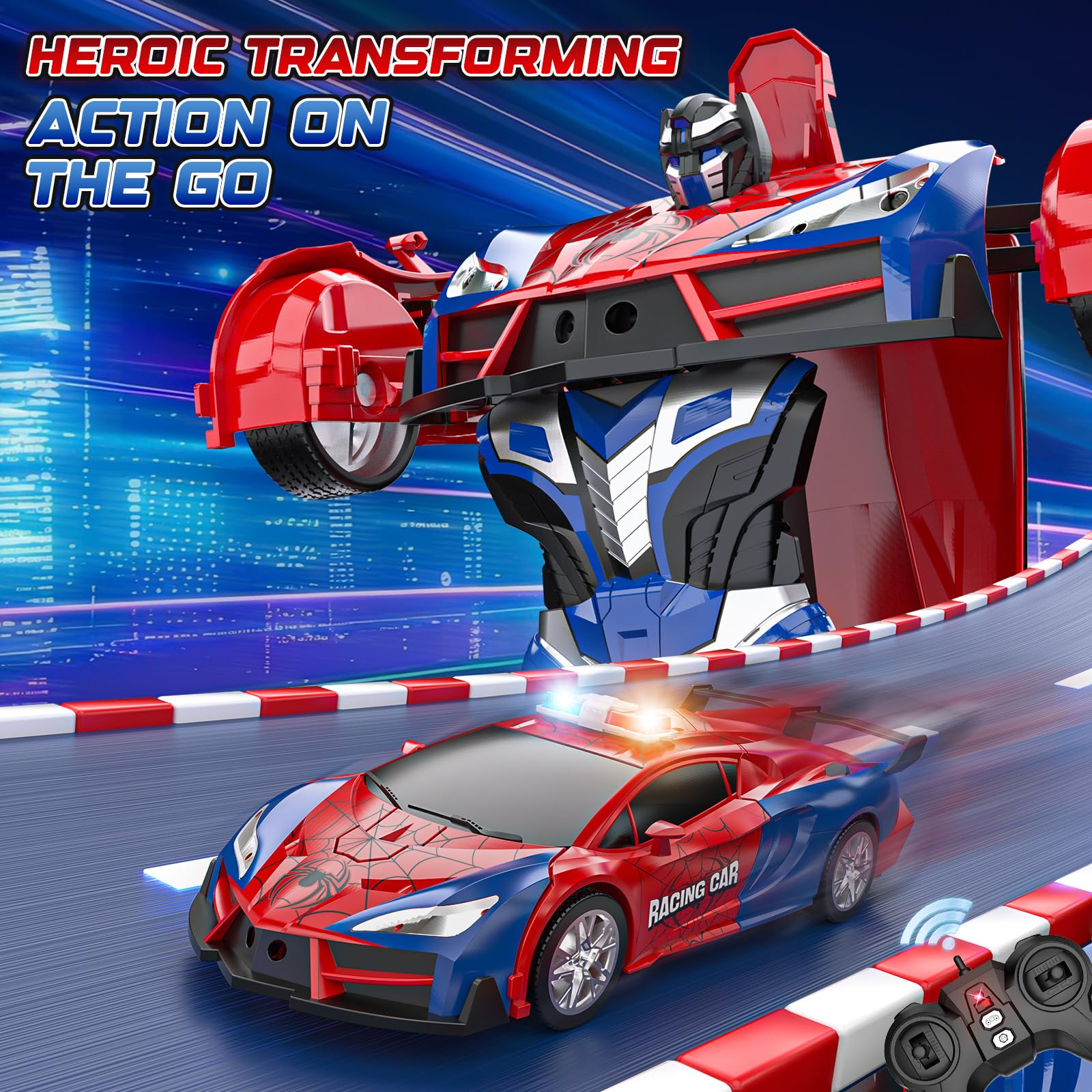 Spider Transform Ferngesteuertes Auto - 2.4GHz RC Spielzeug ab 3 4 5 6 7 8+ Jahre Junge Mädchen, 1:18 Roboter RC Auto mit One-Key Transformation & 360° Drehung, Kinder Weihnachten Geburtstag Geschenke