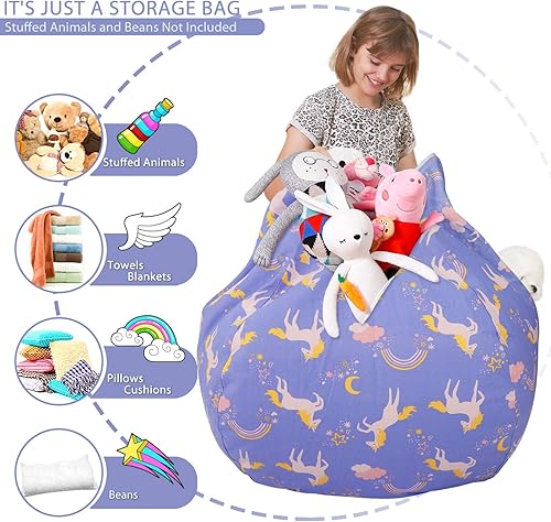 Miniatura 220 de Aubliss - Funda para organizar juguetes de felpa, se convierte en un puf cuando se rellena Se convierte en un puf para niños cuando está lleno. Aqua
