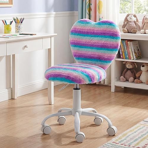 Miniatura 14 de Silla de Escritorio para Niños Silla de Estudiantes para Niñas Silla de Estudio Silla de Computadora Ajustable Silla Giratoria Peluda para Oficina
