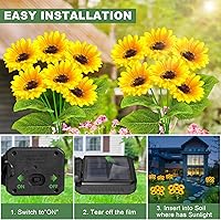 Vista 8 de 6 paquetes con 36 luces de girasol, luces solares para jardín al aire libre, luces solares de flores impermeables, regalos de cumpleaños de girasol
