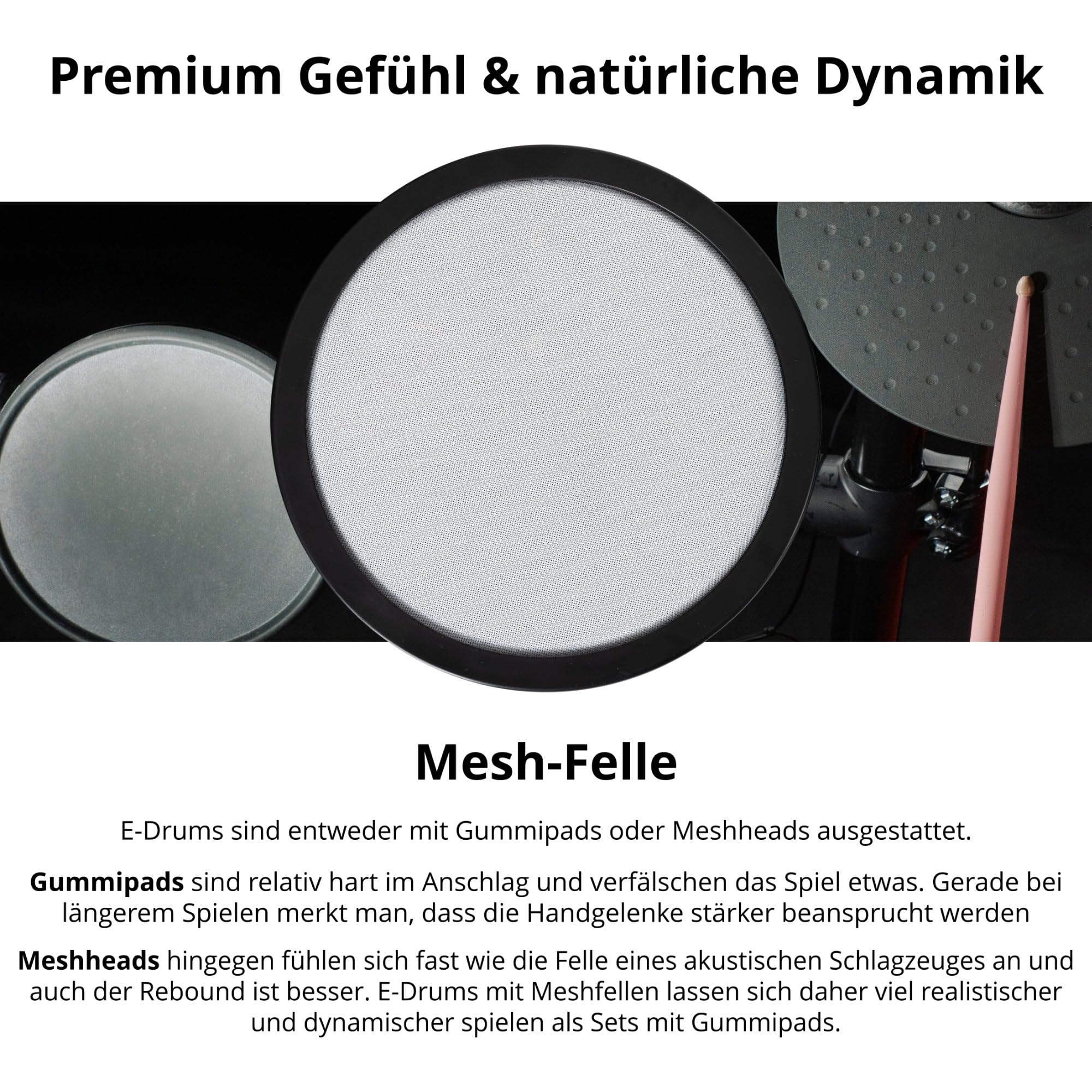 XDrum DD-250P E-Drum Kit - Elektronisches Schlagzeug mit Mesh Head- und Becken Pads, Kick-Pedal mit Pad, HiHat-Controller - Integrierter Bluetooth-Empfänger - Drumset inkl. Stimmschlüssel & Sticks