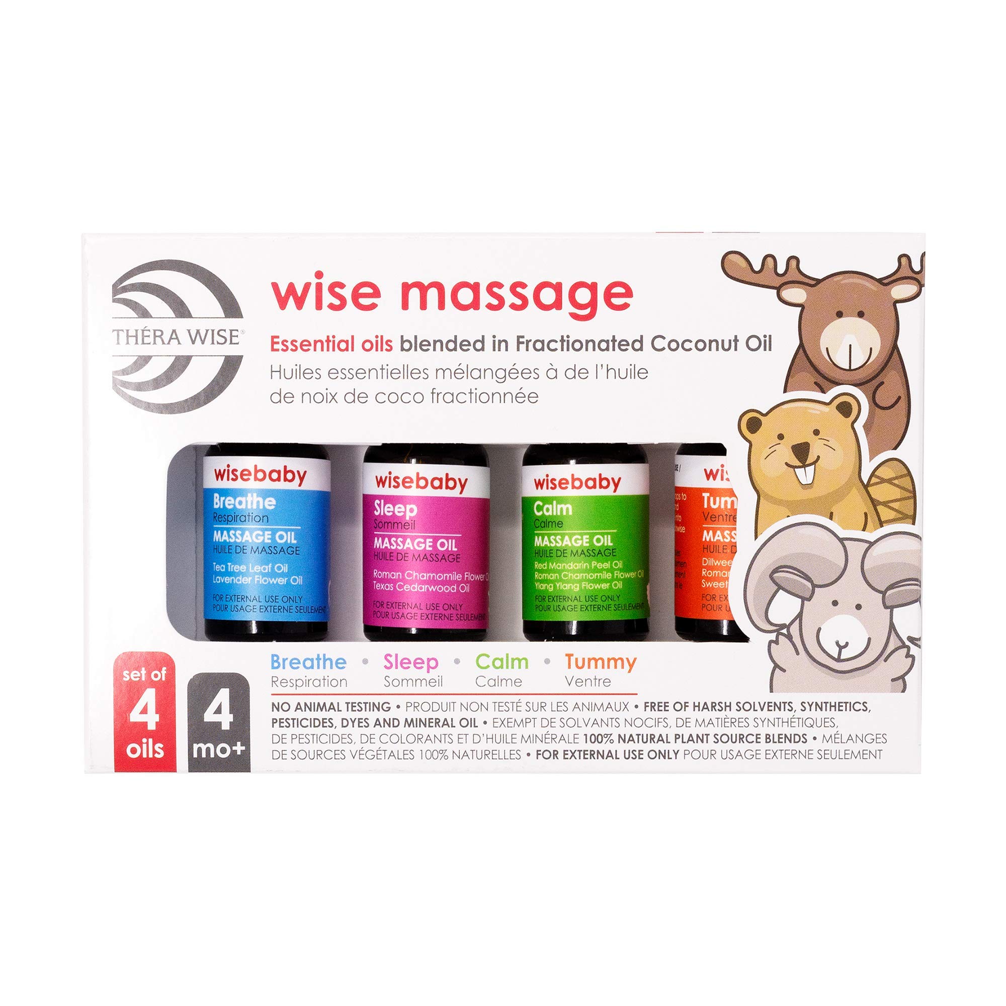 Thera Wise Massage Essential Oils 4 Pack, Aromatherapy, Pre-Blended Essential Oil