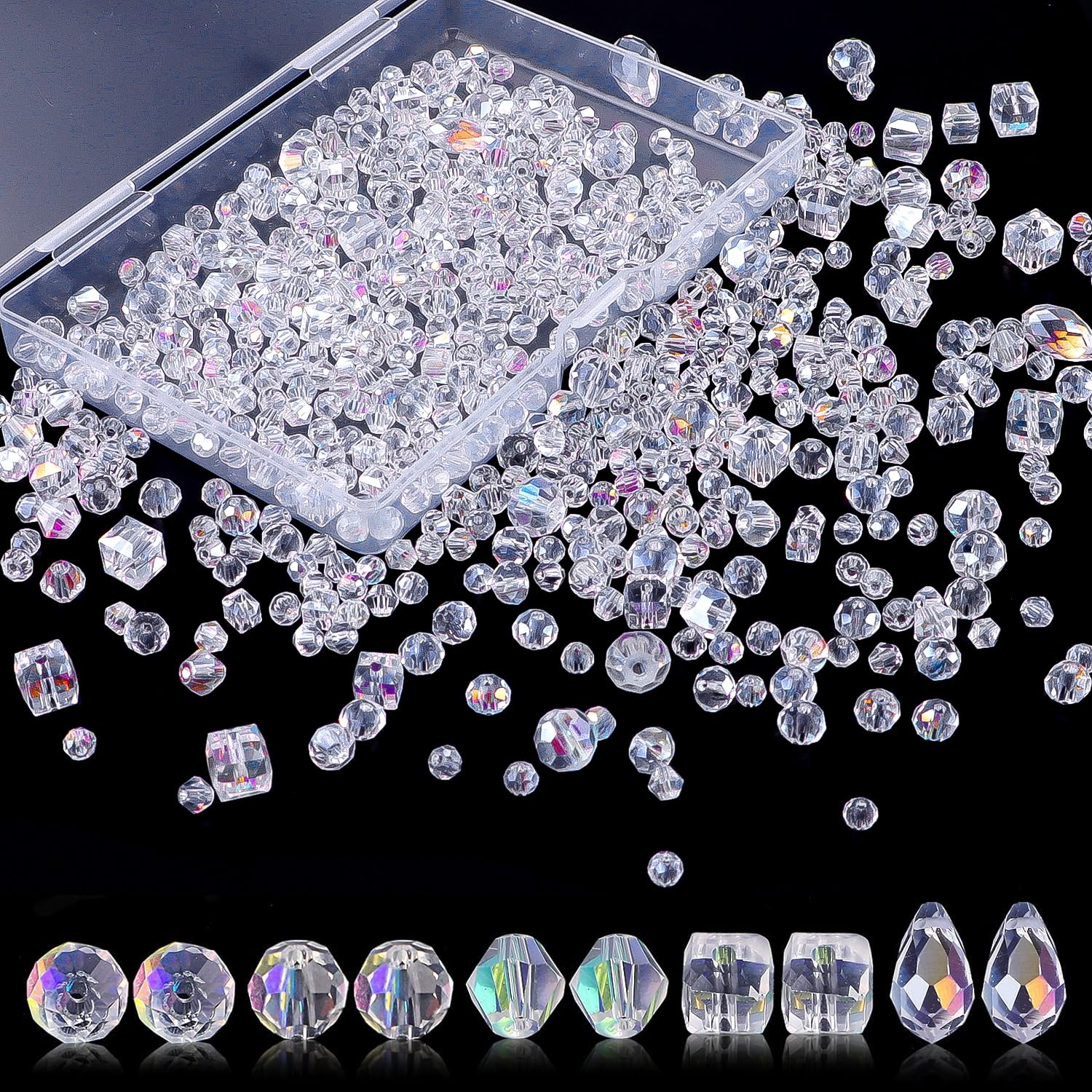 Crystal Beads, KEOGONG 660PCS AB Color Glass Beads with Container Box, Assorted Crystal Beads Bulk for Jewelry Making DIY Crafts Necklace Bracelet Earring Kit (4-6mm)