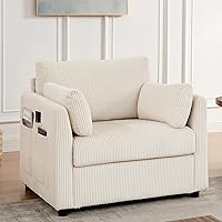 Mofolitfurniture Modern Corduroy Accent Chair Beige - Living Room Reading Chair for Apartments Small Spaces