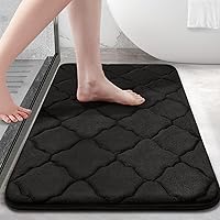 OLANLY Memory Foam Bath Mat 30x20 Black - Ultra Soft Non-Slip Absorbent Rug, Machine Washable Thick Comfort Bathroom Mat for Tub Shower