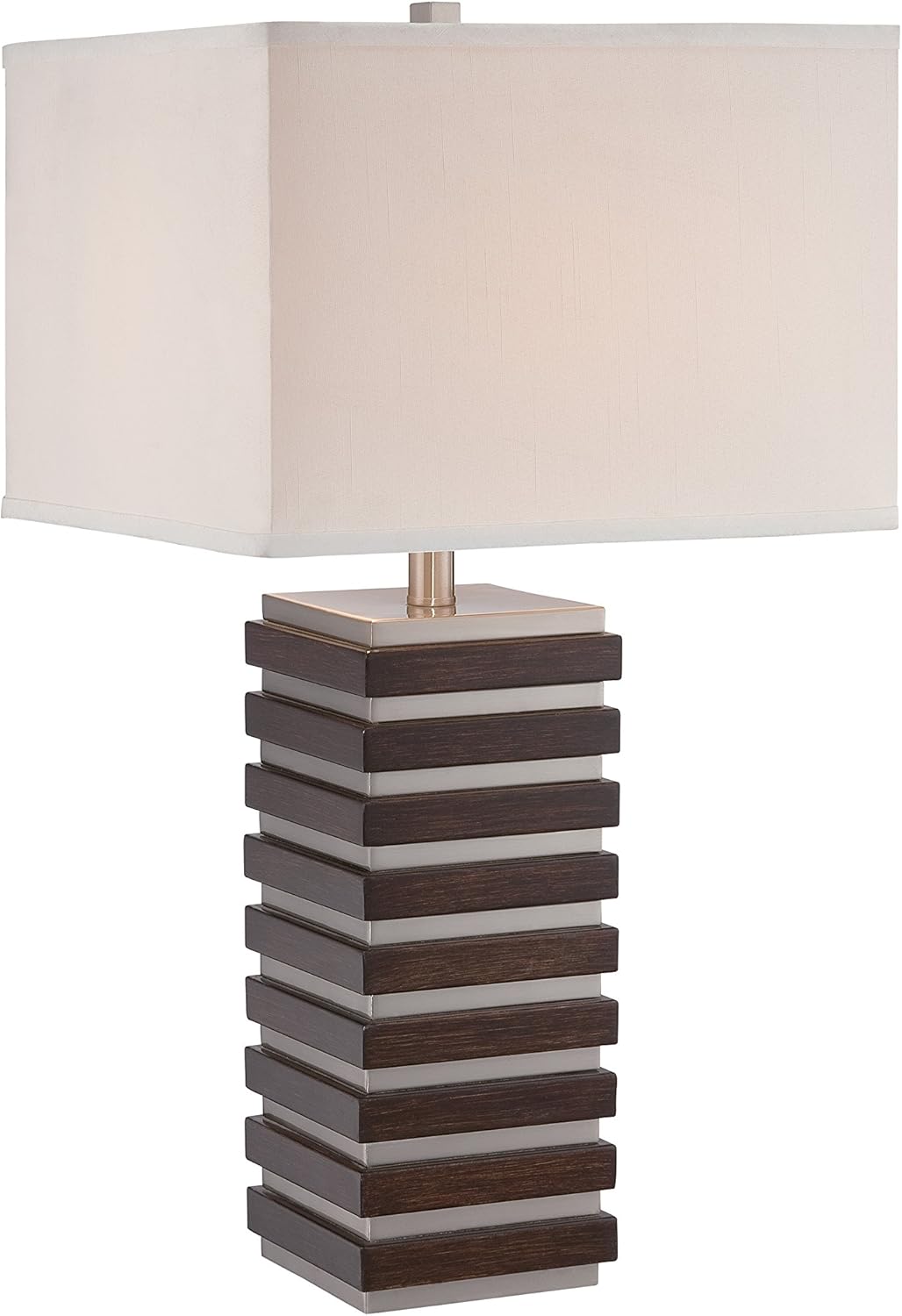 Holiday Deals 🛒 Lite Source LS-22674 Dante Table Lamp, 14.0 x 14.0 x 27.5, Polished Steel/Dark Walnut/Off-White