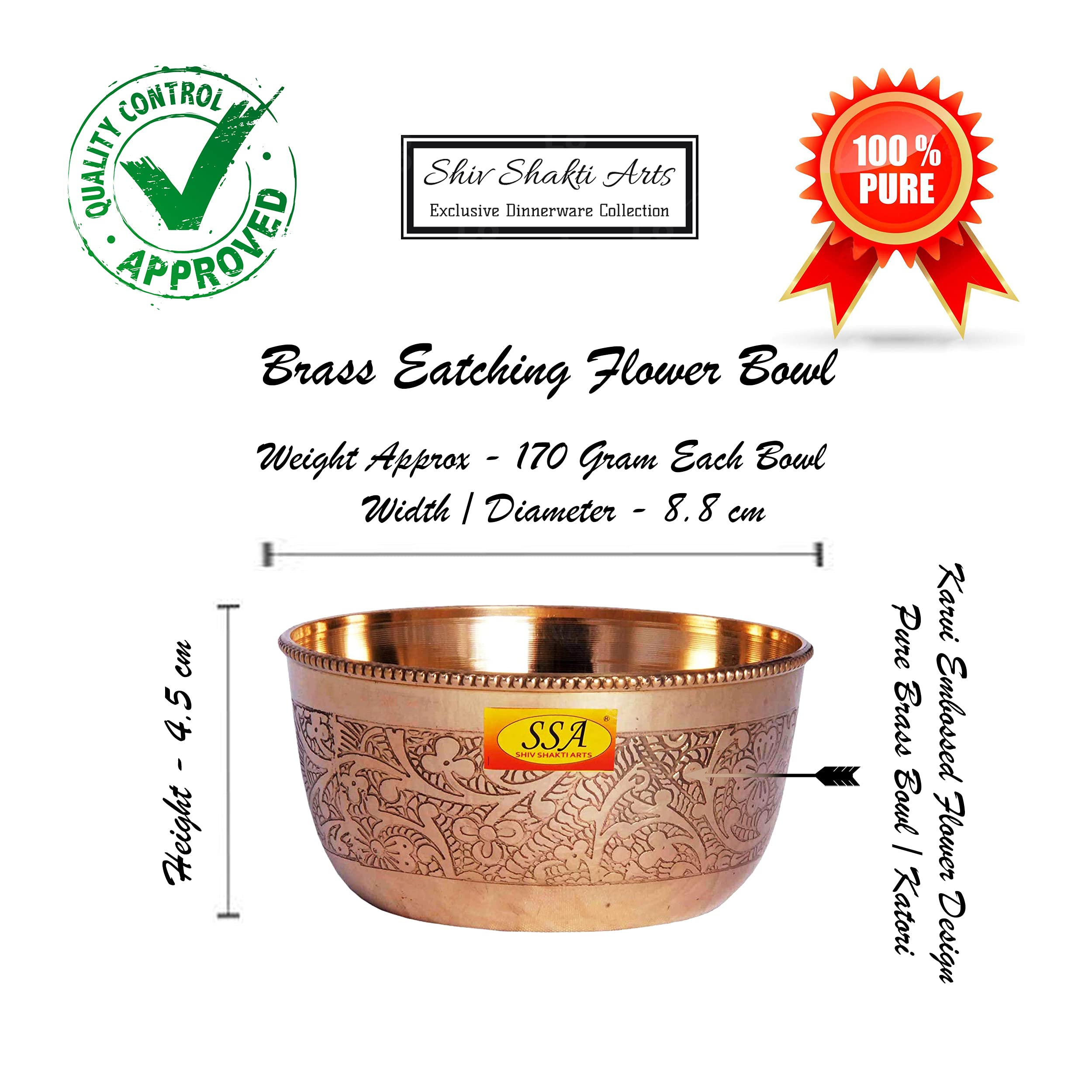 SHIV SHAKTI ARTS Handmade Set Of 2 Pure Brass Leaf Design Katori Bowl