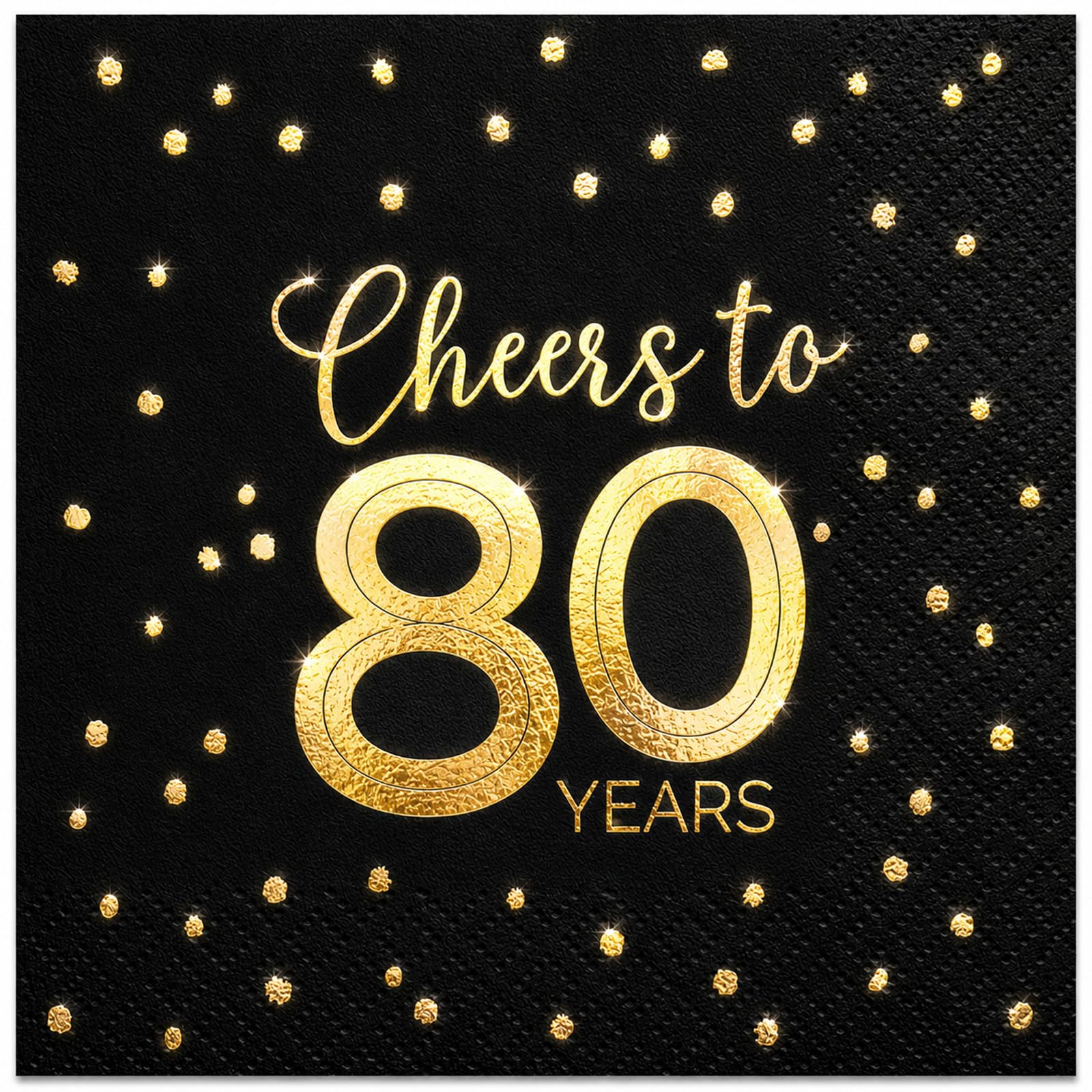 Cheers to 80 Years Gold Foil Cocktail Napkins – 50 Pack 2-Ply Disposable Birthday Napkins, Beverage Paper Napkins for Party Decorations, Wedding Anniversary Celebration