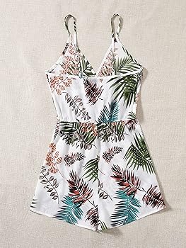 Amazon.com: SheIn Women's Tropical Cami Rompers Sleeveless V