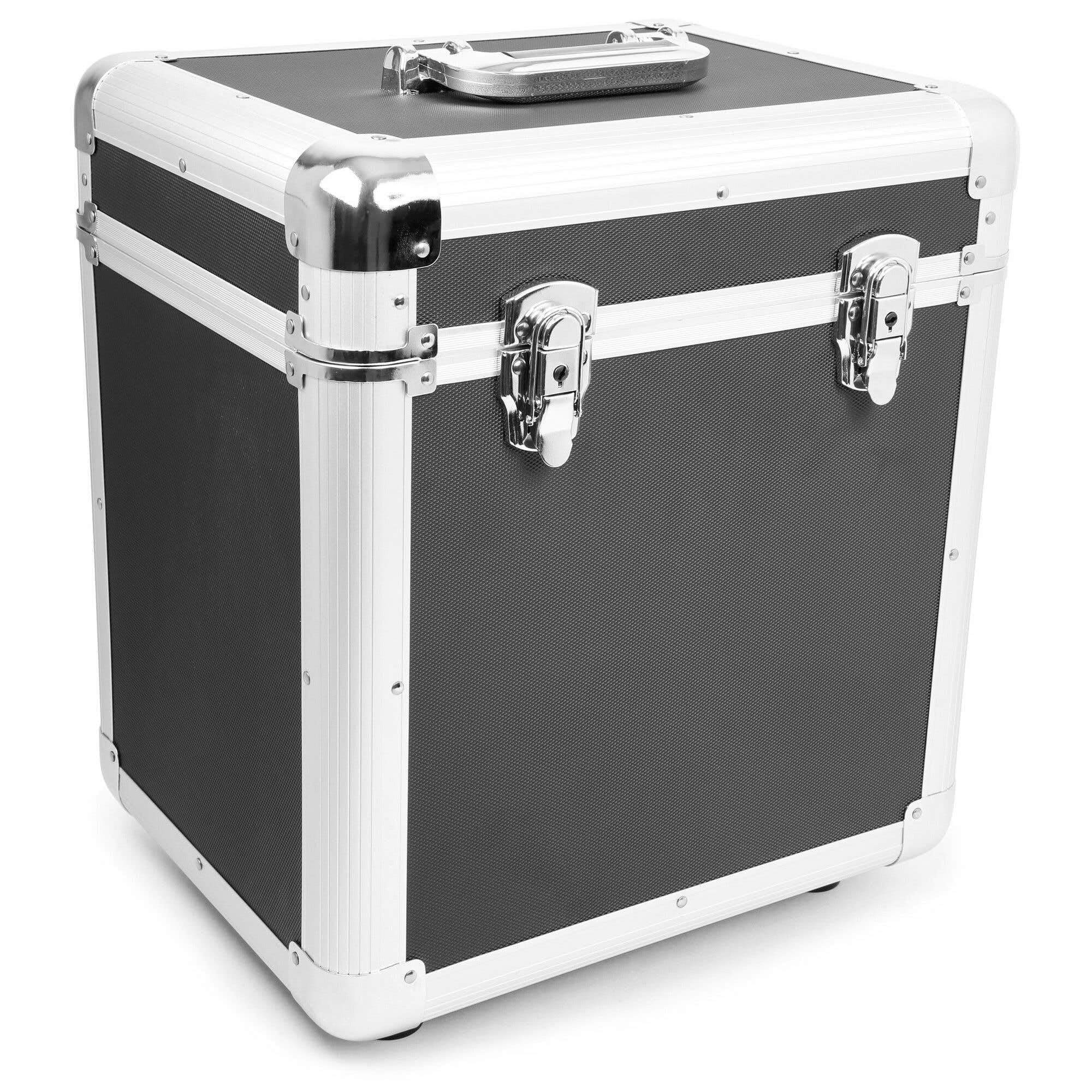 Power Dynamics RC100 Juego 4 Estuches para Vinilos 12" Negros Capacidad +300 LPs Apilables Portátiles con Tapa Extraíble Protección para Coleccionistas y DJs