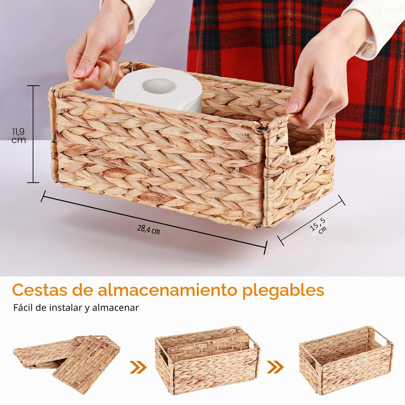 Vagusicc, Cestas pequeñas plegables de almacenamiento de mimbre tejido a mano para organizar el papel higiénico, para estantes y baño, 2 unidades, Jacinto de agua