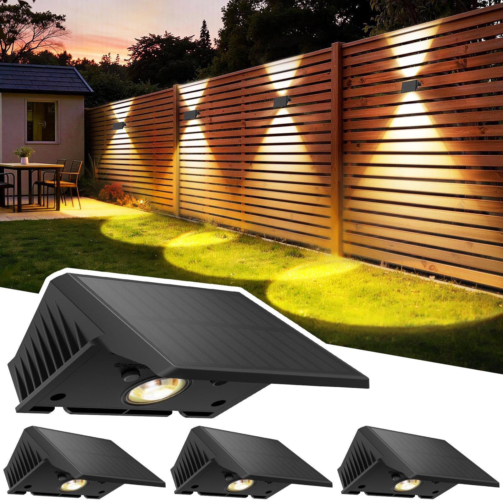 Delaiglow Solar Fence Lights Outdoor, 4 Pack, Solar Up and Down Wall Lights, Warm White, Waterproof IP67, 3 Light Modes, Auto On/Off for Garden, Fence, Patio & Yard