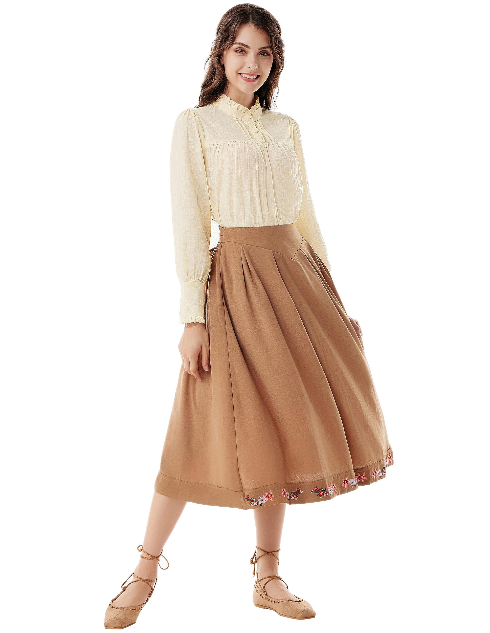 Scarlet Darkness, Viktorianische Bluse für Damen, Baumwolle, Langarm, im Renaissance-Stil