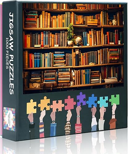 Rompecabezas de 1000 piezas para adultos, estantería antigua en la biblioteca, detalles intrincados de 28 x 20 pulgadas, rompecabezas de estilo
