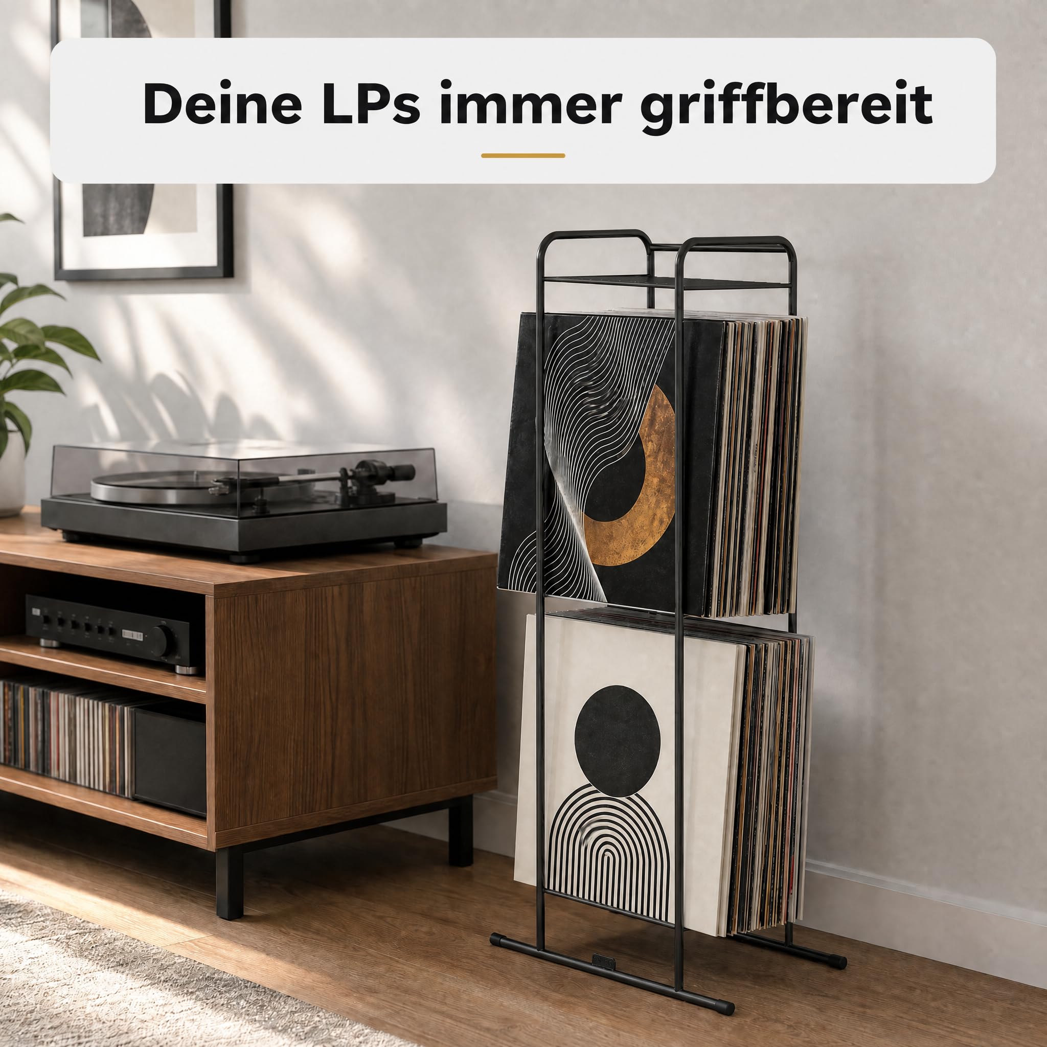 Zomo VS-Rack Vinya 100 Vinylständer – 300 x 190 x 805 mm - Schwarz - 2 Ebenen Plattenregal aus Stahl – bis 100 LPs – Moderner Schallplattenständer mit stabilem Standfuß