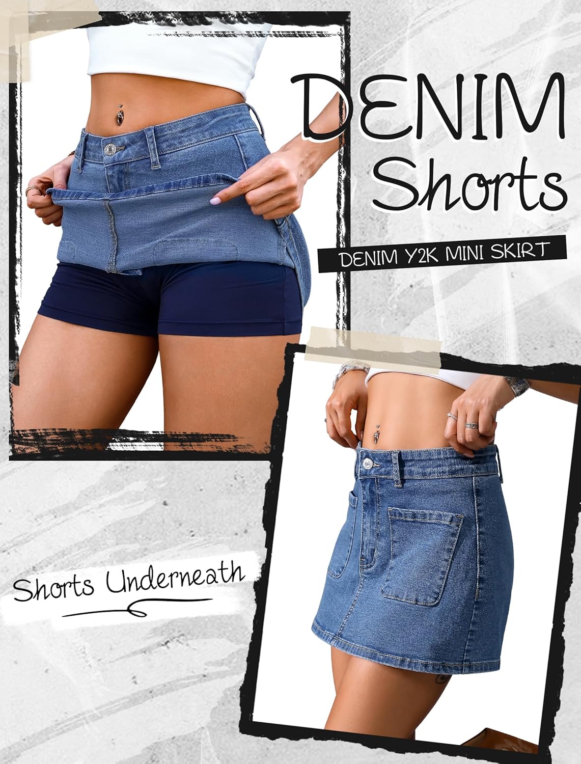 Eddoyee Denim Skirt for Women Mini Jean Skirt with Shorts Low Waist Y2k Stretchy Jean Skort with Pockets - Image 4