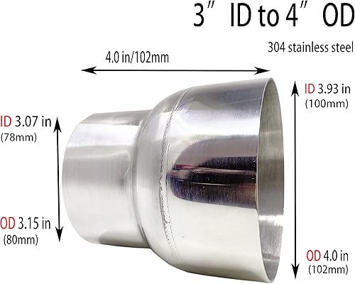 Miniatura 2 de Adaptador reductor de tubo de escape de 3 pulgadas de diámetro interior a 4 pulgadas de diámetro exterior de acero inoxidable 304 para conector