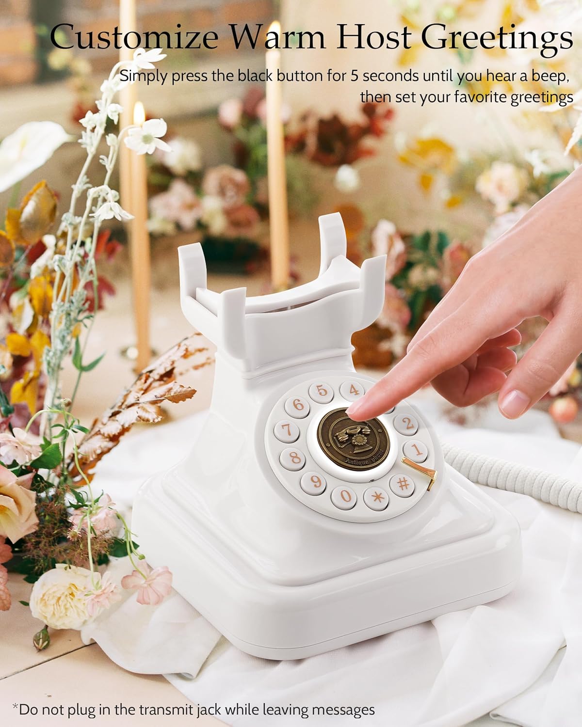 Audio Guest Book Wedding Phone, Audio Guestbook Voicemail Wedding Phone to Record Messages, Vintage Leave A Message Phones for Bridal Shower, Baby Shower, White