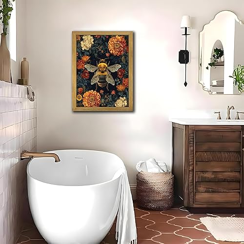 Miniatura 5 de Arte de pared enmarcado de abeja arenisca dibujada a mano, imágenes de decoración de pared botánica de naturaleza texturizada en 3D, pintura de
