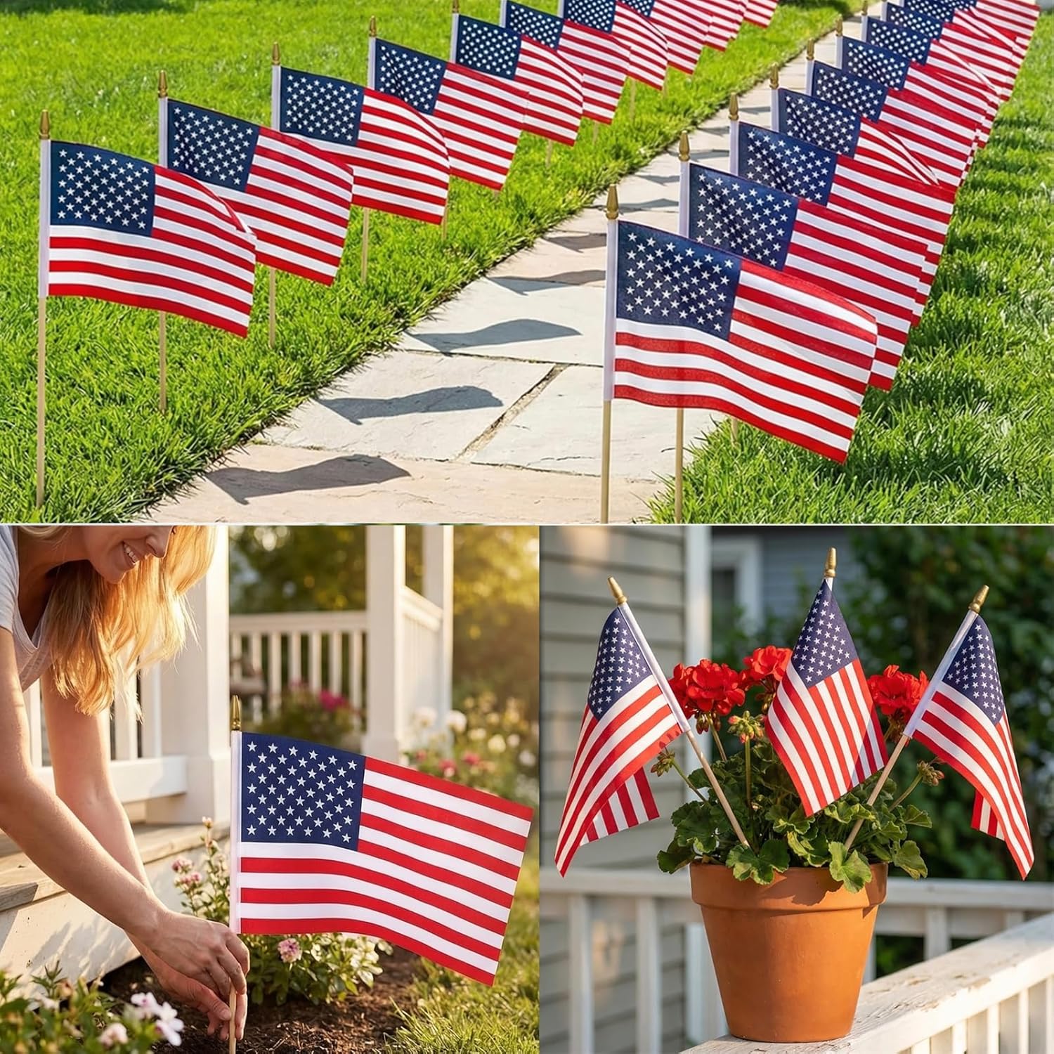 50Pcs 8x12 Inch Small American Flags on Stick, US Wood Stick Flags with Kid-safe Spear Top, American Flags for Outside 8″x12″ Memorial Day, 4th of July Independence Day Decorations Veterans Parades